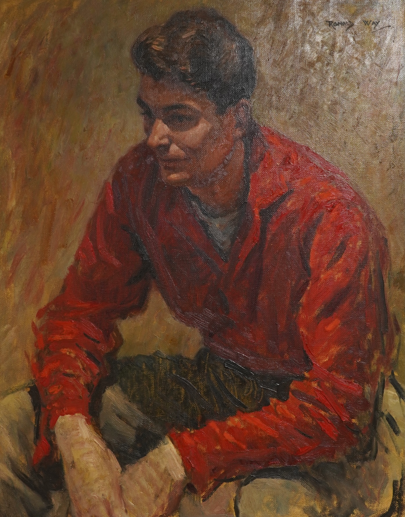 Ronald Way (20th. C), Portrait of a seated gentleman, Modern British oil on board, signed, 49 x 39cm